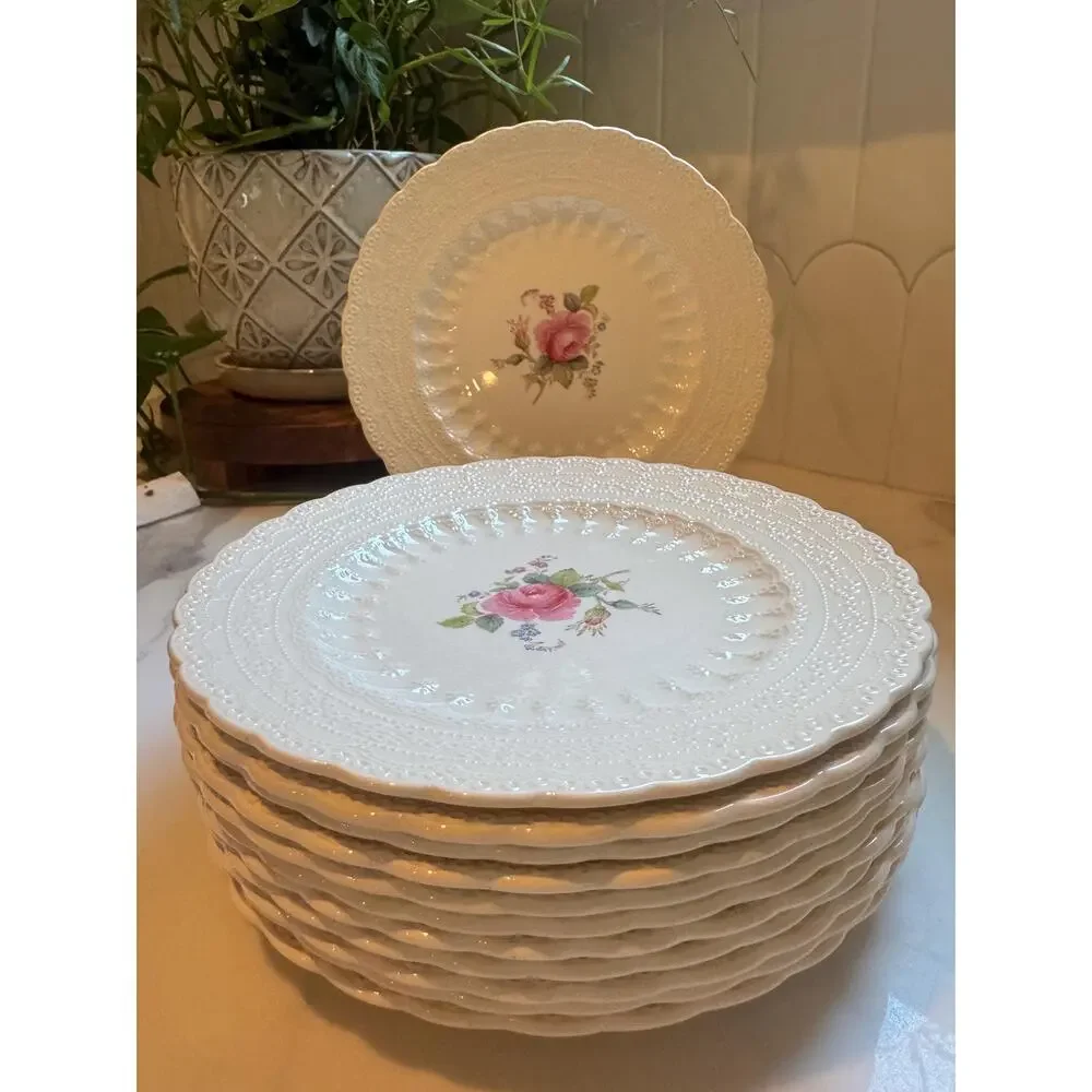 Vintage Set - Spode England Billingsley Rose Tea Party Luncheon Plates (6)